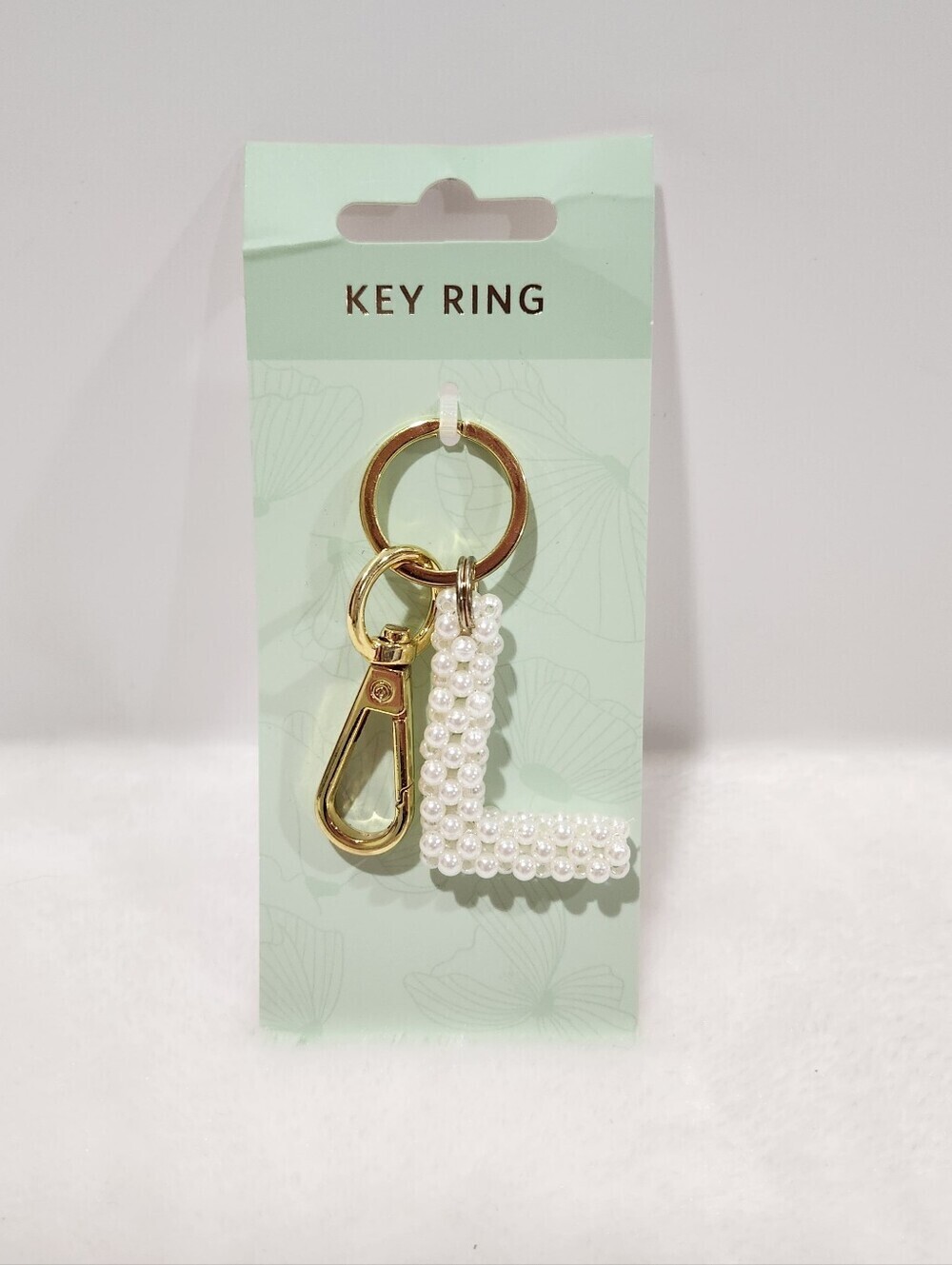 Initial Letter L White Hand Knitted 3D  Beaded Pearl Gold Keychain Bag Charm NWT